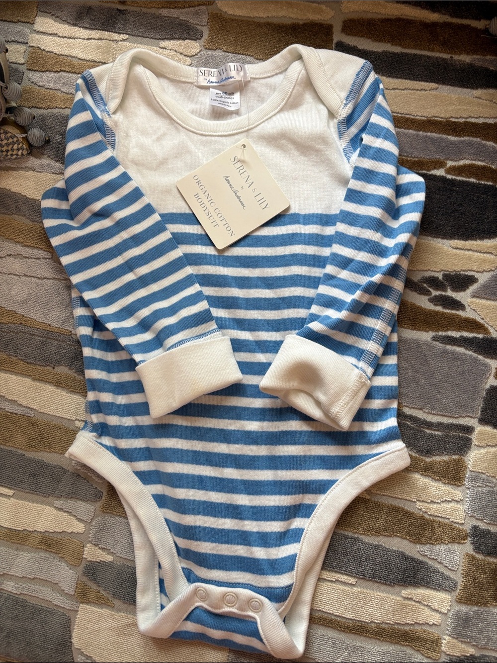 Serena & Lily Blue and White Striped Organic Cotton Onesie